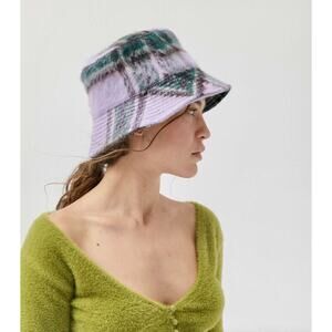 Urban Outfitters Brushed Weave Wool Plaid Bucket Hat Purple Green Black O/S